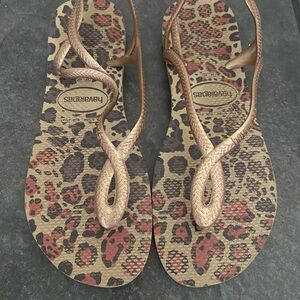 Havaianas Women's Sandals - Brown and Black Leopard